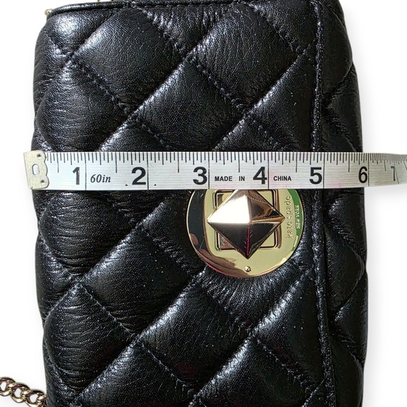 Kate Spade Gold Coast Quilted Leather Purse – Turn Lock Chain Bag, Black - Picture 14 of 16